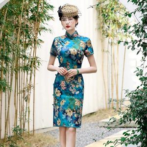 Etniska kläder unga siden cheongsam mid-längd klänning kinesisk qipao bröllop