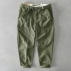 Calça masculina de algodão de algodão para homens primavera outono vintage calças casuais com cintos jovens masculino masculino de streetwear de harajuku solto jovem