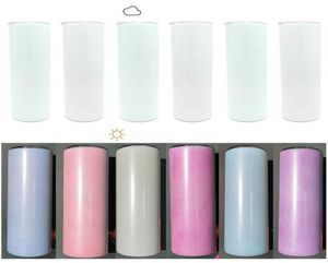 UV Color Changing Tumbler 20oz Straight SubliMation Tumbler Sun Light Sensing rostfritt stål rak mager tumlare med lock och5707889