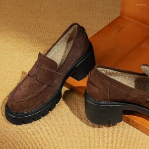 Scarpe casual in pelle in pelle scamosciata naturale da donna piattaforma di suola spessa piattaforma inverno moca