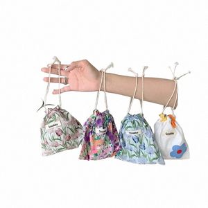 Cott Linen Floral Storage DrawString Bag Kvinnor Finish förvaringspåse Liten Makeup Bag julklapp godis smycken arrangör 89f9#
