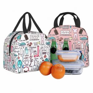 kawaii Doctors Nurse Print Insulated Lunch Bags for Women Small Portable Lunch Box Totes Food Thermal Bags Bento Pouch Lunch Bag w9dp#