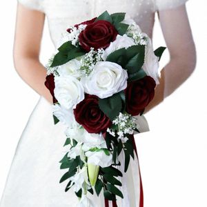 Ayicuthia Realistic Wedding Bride Bouquet Hand Tied Fr Decorati Holiday Party Supplies Roses Wedding frs v7ko＃