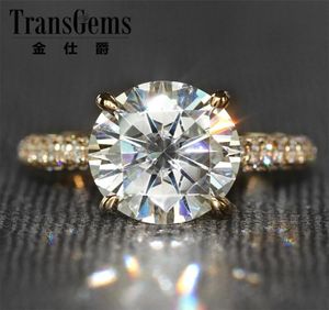 Moissanite Engagemenet Ring 14K 585 Gul guld 4 karatdiameter 10mm FG Färg Moissanite vigselring med accenter för kvinnor Y1901624682