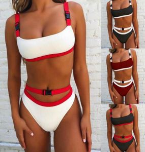 Estilo esportivo Sexy Ladies Bikini 2019 Summer New Women039S Soldle Buckle Split Swimsuit 2 Styles4927265