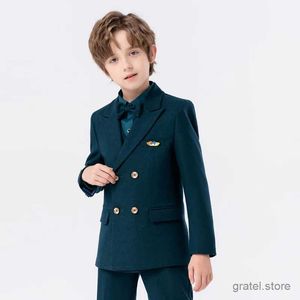 Suits Kids Photograph Suit Flower Boys Formal Wedding Party Performance Dance Tuxedo Wear Children Dark Green Luxurious Birthday Dress