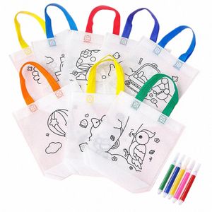 10pcs Pdiy Graffiti-Tasche mit Farbmarker Carnival Animal Art Party Goodie-Taschen für Kinder wiederverwendbares Mini N-WOVEN SHOP SABE V9MD#