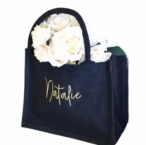 Черная многоразовая сумка для джутовой сумки экологически чистые мешковые сумки для магазина пляжная свадебная сумка для подружки невесты на заказ сумки для джута k7rm#
