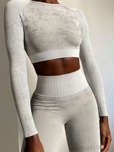 2024New Lu Seamless Set Women 2st Two Piece Long Sleeve Crop Top T Shirt Leggings Outfit Clothes Gym Wear Fitness