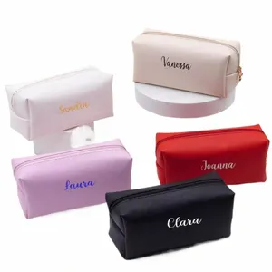 Persalized Embroidery Small Makeup Bag PU Leather Travel Cosmetic Pouch Toyreatry Bag for Women Portable Water-Resistant B909＃