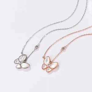 Designer Van s925 Pure Silver White Beimu Butterfly Necklace Spicy Girl Rose Gold Simple Versatile Collar Chain Fairy