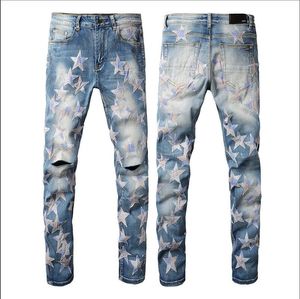 Jeans viola maschi jeans designer jeans mask skinny jeans designer di lusso in denim pantalone bicchetta in difficoltà blu jean slim fit motocicletta n. 126