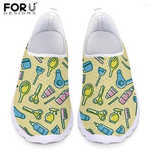 Sıradan Ayakkabı Forudugns Kadın Örgü Sneaker Sabah Karikatür Saç Kesme Aracı Desen Loafer'lar için Slip-On Düz Ayakkabı Femme