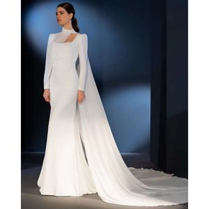 Elegante Quadrathals -Kleider Färbung Chiffon Langarme Ory Meerjungfrau Hochzeit Braut Kleid Custom Made Vestido de Novia für Frauen