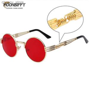 Solglasögon 2023 Ny mode Retro Steampunk Round Metal Solglasögon för män Kvinnor Double Spring Leg Colorful Eyewear UV400 Hip Pop Glasses Y240416