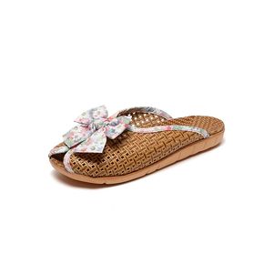 2024 Designer household Scuffs woven slippers slides women sandals yellow green white womens bowknot Straw scuffs GAI