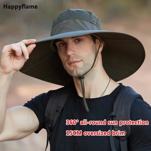 Mens 15CM Big Wide Brim Fisherman Hat Outdoor Waterproof Sun Hat Mountaineering Cap Fashion Panama Hat Fishing Hats Unisex 240415