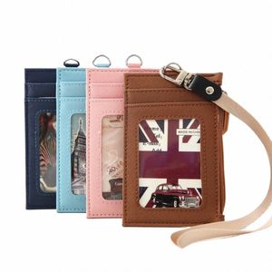 new PU Leather Card Badge Holder with Neck Lanyard Student Card Bag Coin Purse Card Case Zipper Bag Office Casual Supplies S0Uv#