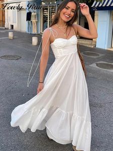 White Strap Lace Up Dress Women Sexy Sleeveless Backless Loose Female Slip Dresses 2024 Summer Elegant Long Lady Vestido 240411