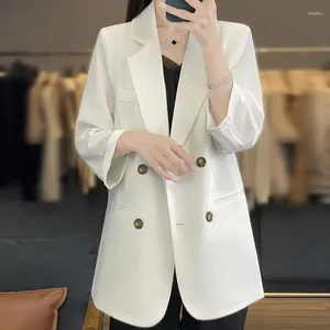 Women's Suits 2024 Spring Summer High Quality Suit V-Neck Acetic Acid Silk Button Pocket Casual And Elegant Style Small Coat