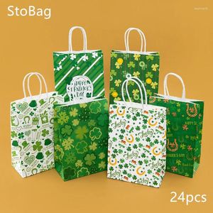 Gift Wrap StoBag Green Kraft Paper Packaging Tote Bags Arbor Day Party Gifts Candy Snack Clothing Shopping Decoration Supplies Wholesale