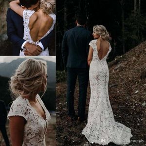 Country Style Full Boho Vintage Lace Mermaid Wedding Dresses V Neck Beach Bridal Gowns Vestidos De Novia Low Back Dress Estidos