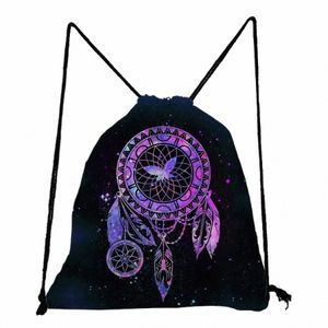 Anpassad färgglad Dreamcatcher Owl Print Womens ryggsäck Högkvalitativ resor Casual DrawString Pocket Gift School Unisex Shoes Bag T1GK#