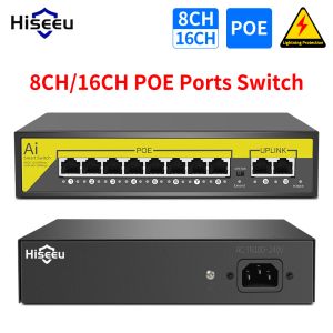 System 48V POE Switch 8 16 Ports 2 Uplink 10/100 Мбит/с IEEE 802.3 AF/AT для IP -камеры CCTV Система камеры безопасности беспроводной