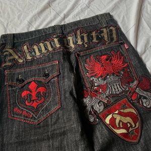 Y2k Baggy Jeans American Patchwork Letter Combination Embroidered Men Street Fashion Gothic Harajuku Style Wideleg Pants 240415