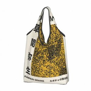 FI Impresso Yayoi Kusama Pumpkin Grains Shop Tote Bag Shopping Shopper ombro abstrato de pintura Handbag J6CC#