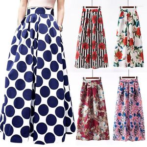 Saias de contraste feminino Polca Print Maxi Skirt Long Dress