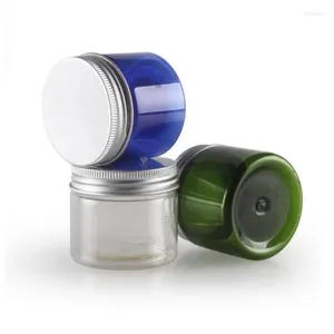 Storage Bottles 50g Transparent Plastic PET Jars With Aluminum Lid Blue Clear Empty Cosmetic Sample Jar LX1282