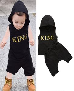 kids designer clothes boys outfits children letter KING Hooded topsshorts 2pcsset 2019 Summer fashion baby Clothing Sets C67652529164