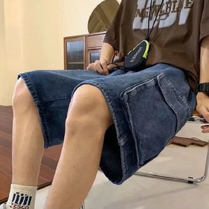 Fashion Casual Retro Blue Cargo Port Style Loose Big Pocket Denim Shorts Men Summer Thin Washed Five Point Pants 240409