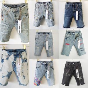 2024 pantaloncini da uomo a cortometraggi viola pantaloncini da uomo a cortometraggi corti marchi viola pantaloni deminici corti da uomo di strada alta plipli hip hop jeans pantaloni magri riparati a basso raccolta