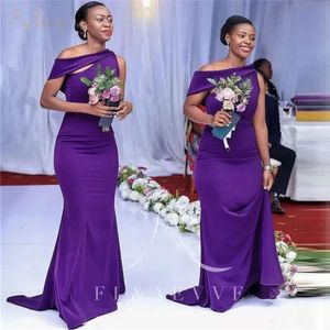 Mor Nedime Elbiseleri Zarif Afrika Bir Omuz Denizkızı Düğün Konuk Elbisesi Onur Gowns Hizmetçisi Özel Yapım Artı Boyut