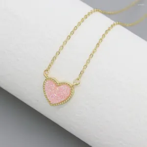 Choker 2024 Fashion Pink Druzy Heart Pendent Necklace For Women