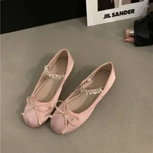 Casual Shoes Comemore French Shallow Bow Ballet Women's Elegant Women Outside 2024 Spring Rhinestone Flat Shoe Sandals Fashionable Pink