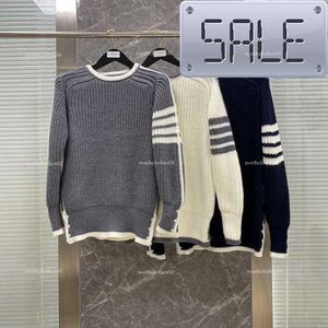 Tb Correct Version Four Bars Autumn And Winter New Style Couple Thick Thread Knitted Versatile Round Neck Sweater