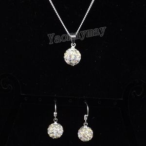 AB Clear Disco Ball Pendant Earrings And Silver Tone Necklace Crystal Jewelry Set 10 Sets Whole338t