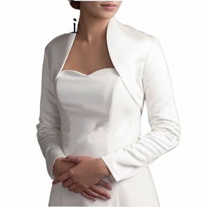 Full LG Sleeve Wedding Jacket Satin Bride Bolero Jackor för brudfestrock Gratis fartyg Brudjacka Custom Made L06e#