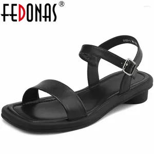 Sandalen Fedonas Sommer prägnant Frauen Knöchelgurt echtes Leder Freizeit lässig arbeiten runde Heeled bequeme Schuhe Frau Frau