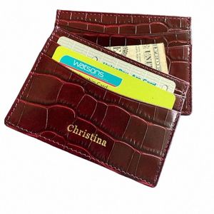 custom Name Mogram Luxury Genuine Leather Men Wallet Card Holder Crocodile Pattern Gift for Girlfriend Boyfriend Friend Her c4oN#
