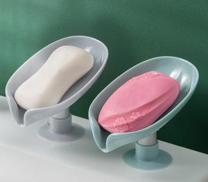 Soap Holder LeafShape Self Draining Dish SelfDrying Not Punched Bar with Suction Suit for Bathroom4493243
