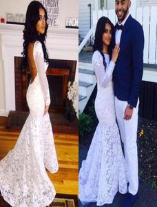 Mermaid Sexy Backless Formal Evening Dresses with Long Sleeve Appliques Long Custom White Long Prom Dresses 2016 vestidos de forma1918050