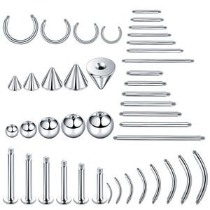 100pcslot Steel Earring Barbell Nipple Labret Piercings Nose Ring Eyebrow Screw Ball Replacement Accessories 240407