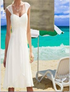 2017 Cap Sleeves Sweetheart Beach Wedding Dresses Pleated Empire Midja Knä längd Chiffon Casual kort brudklänning Custom Made2149281