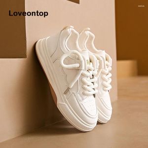 Scarpe casual loveontop in pelle bianca femminile estate per tutta la partita sneaker piatti in stile coreano con la solida