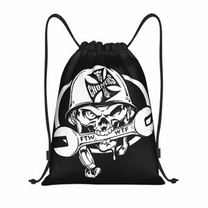 West Coast Ir Cross Chopper Skull Draw String Bags Männer Frauen tragbare Sportsportarten Sackpack -Rucksäcke 83HK#