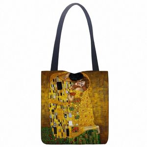 new Tote Bag Gustav Klimt Abstract Large Capacity Casual Shoulder Bag Reusable Bag Fiable Character Print Handbag K5iI#